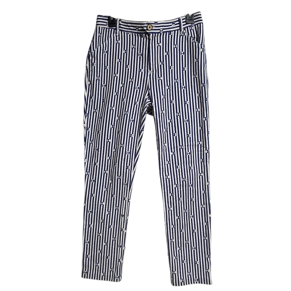 ANTHROPOLOGIE THE ESSENTIAL SLIM TROUSERS PANTS BLUE WHITE SZ 6 - Picture 4 of 11